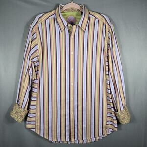 Robert Graham Striped Button Down Shirt Mens Large Multicolor Long Sleeve Flip